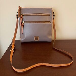 Dooney & Bourke large Peyton triple zip crossbody smooth leather taupe